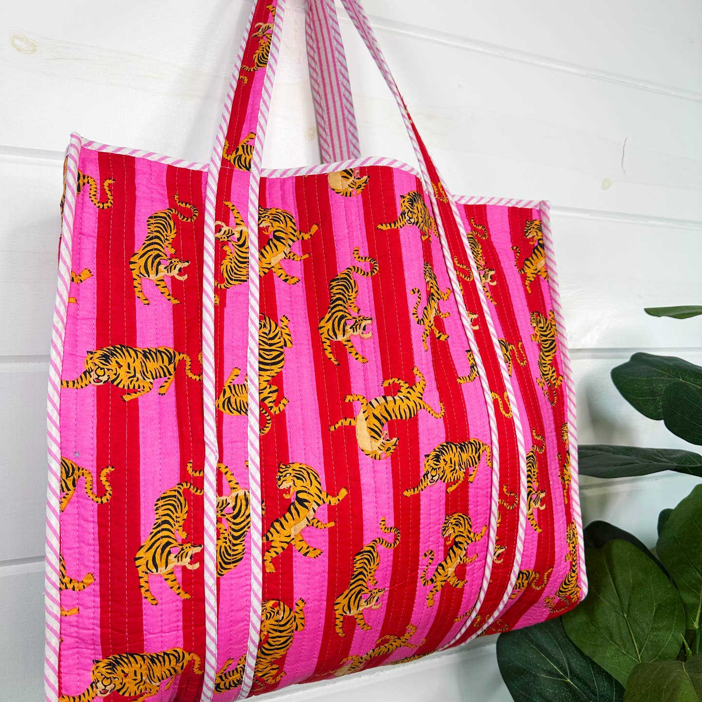 Large Quilted Tiger Tote Bag {Pink & Red}