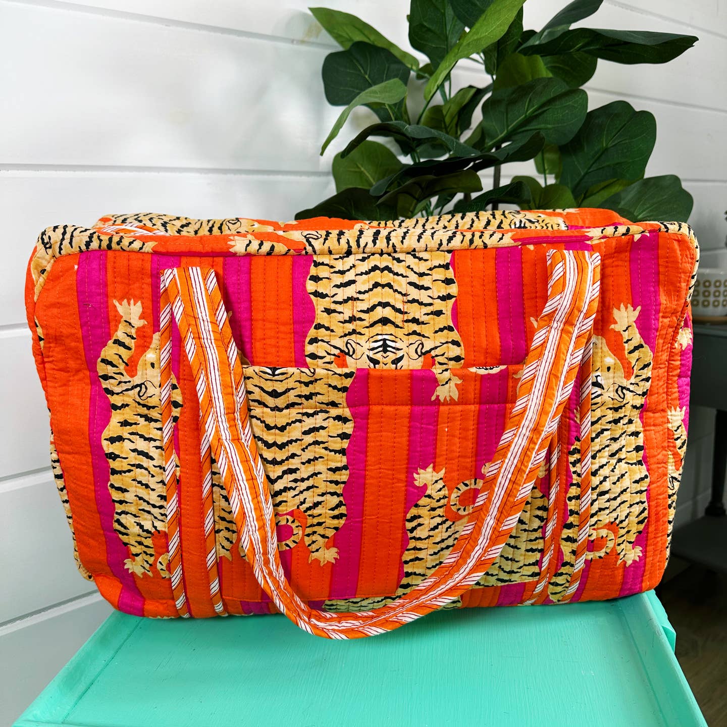 Quilted Tiger Weekender Bag {Pink & Orange}