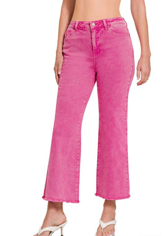 Acid Wash Pink Frayed Hem Bootcut Jeans