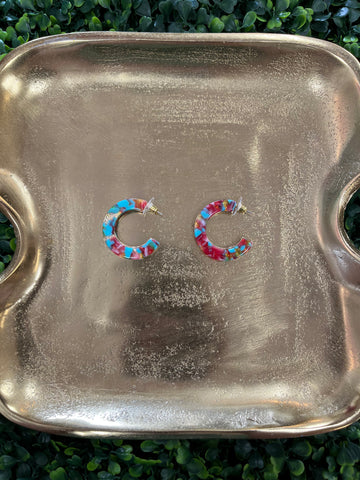 Gold Center Colored Hoop Earrings