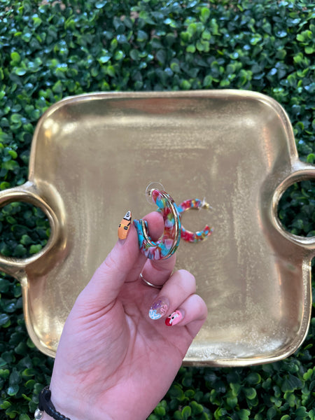 Gold Center Colored Hoop Earrings