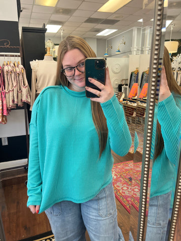 Carried Away Ribbed Top - Turqoise
