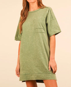 On The Move Tee Shirt Dress - Sage