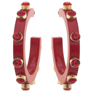 Red Renee Resin And Rhinestone Hoop Earrings - CANVAS