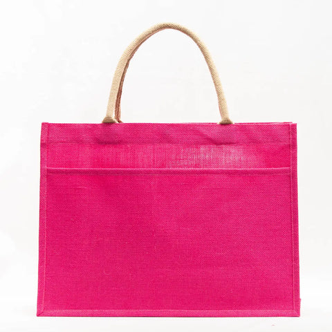 Jute Magenta Pocket Tote Bag