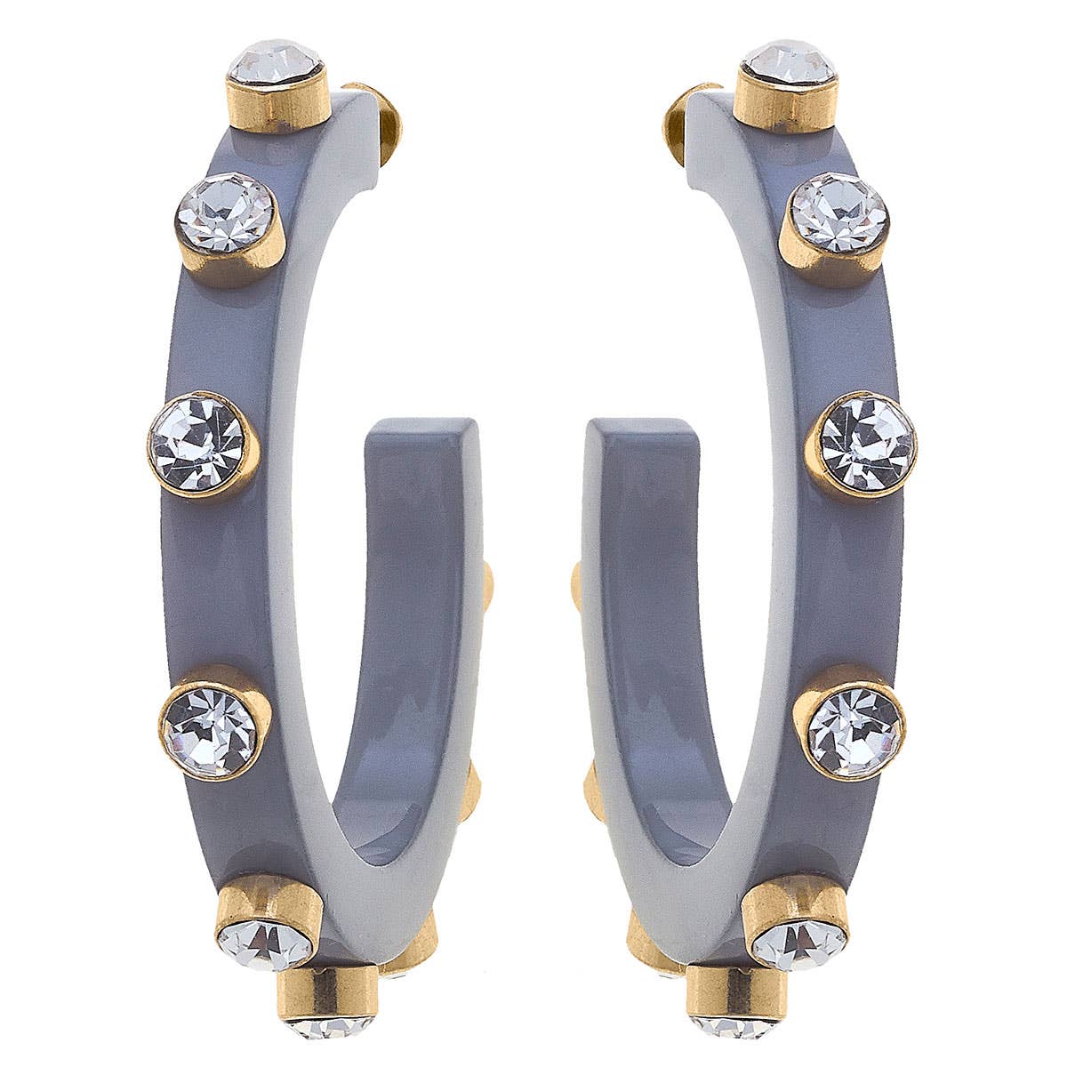 Grey Renee Resin And Rhinestone Hoop Earrings - CANVAS