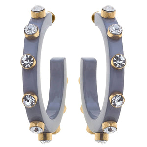 Grey Renee Resin And Rhinestone Hoop Earrings - CANVAS
