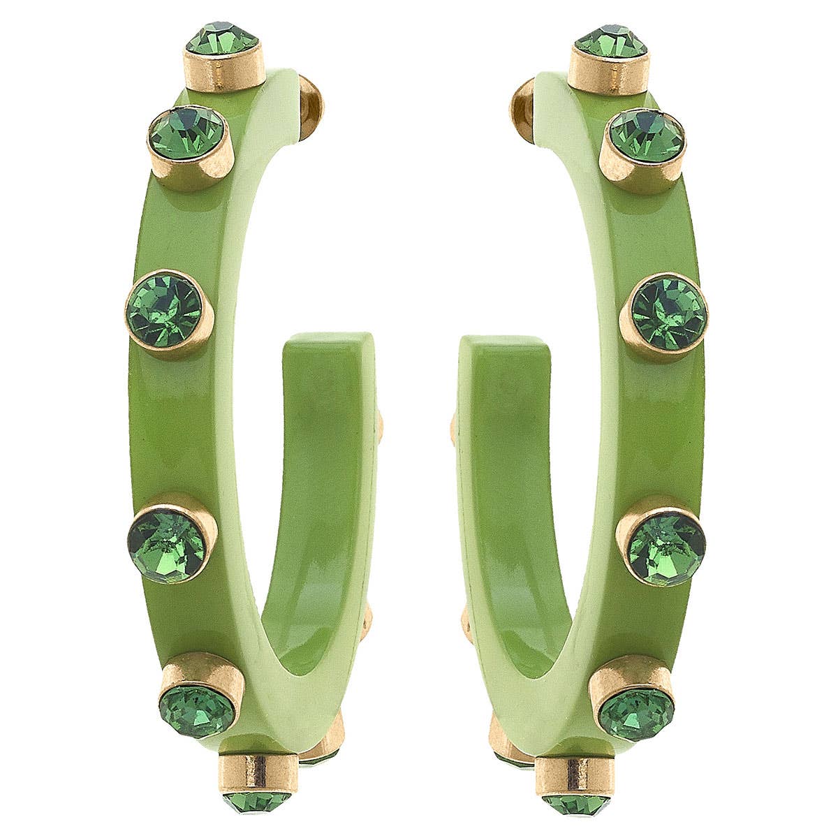 Lime Green Renee Rhinestone And Resin Hoop Earrings - CANVAS