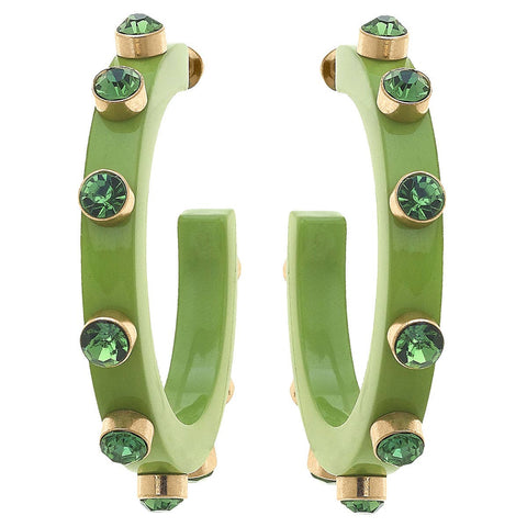 Lime Green Renee Rhinestone And Resin Hoop Earrings - CANVAS
