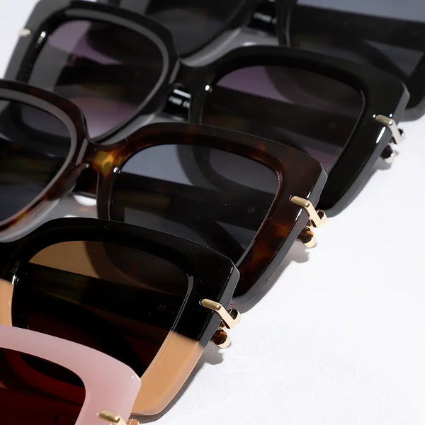 Cat Eye Frame Rhinestone Deco Leg Sunglasses