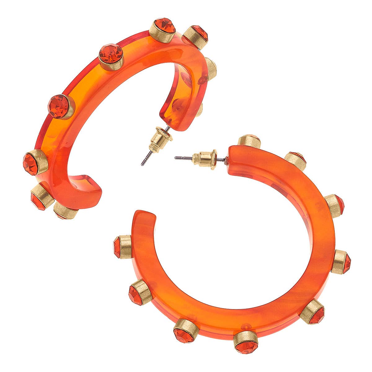 Orange Renee Resin And Rhinestone Hoop Earrings - CANVAS