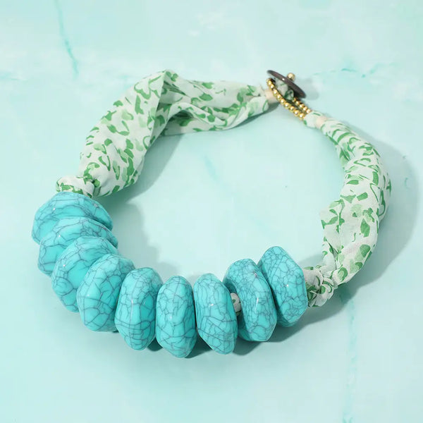 Chunky Stone Beaded Fabric Necklace
