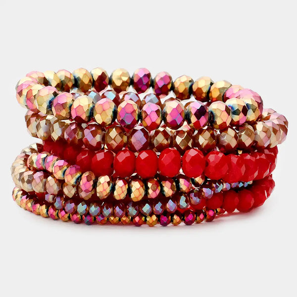 Faceted Bead Stretch Bracelets - Red