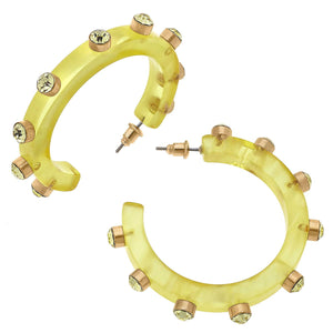 Yellow Renee Resin And Rhinestone Hoop Earrings