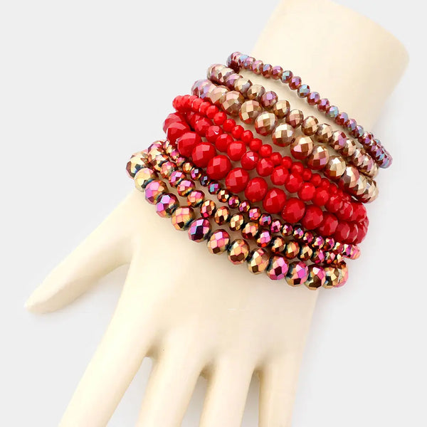 Faceted Bead Stretch Bracelets - Red