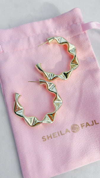 Shiny Large Wrinkled Hoop Earrings - Sheila Fajl