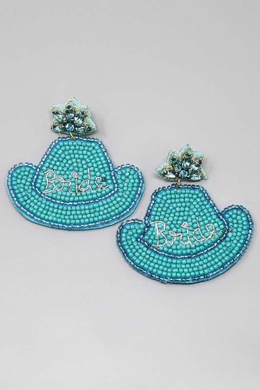 Bride Cowboy Hat Earrings - Turquoise