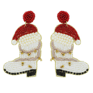 Christmas Boot With Lights Earrings - White