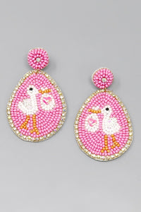 Pink Stork With Baby Pouch Earrings