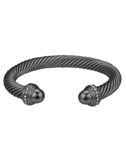 Crystal Edge Cable Cuff Bracelet - Hematite