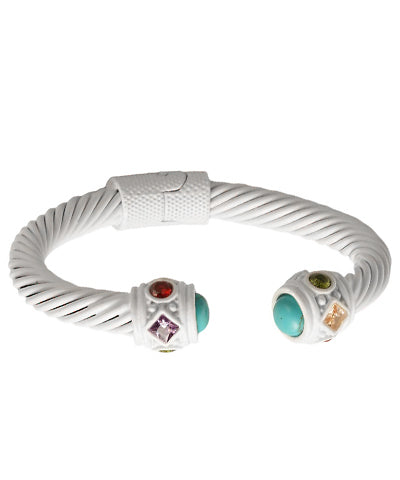 White Hinged Cable Cuff Bracelet