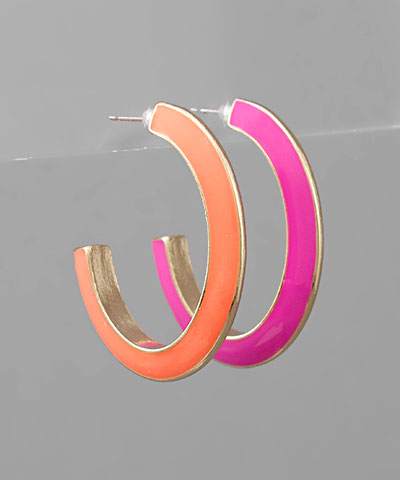 Fuchsia/Orange Hoop Earrings
