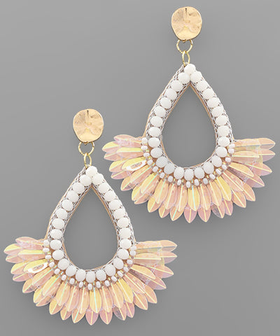 White Bead & Sequin Earrings
