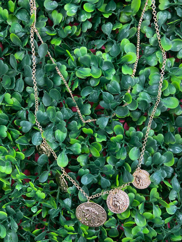 Double Layered Necklace with Coin Charms